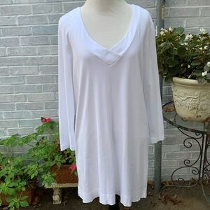 J. Jill Perfect Pima White 3/4 sleeve wrap v-neck Tunic Top Large